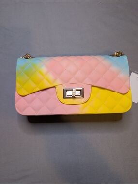 Jelly Purse Pastel Rainbow Crossbody Gold Chain NWT